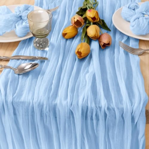 Light Blue Cheesecloth Table Runner for Baby Shower Gender Reveal, 12 Pack - Image 3