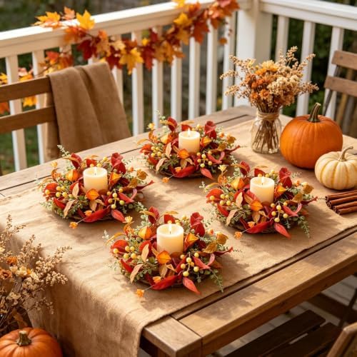 6 PCS Fall Wreaths for Cabinet Artificial Mini Autumn Wreath for Front Door - Image 6