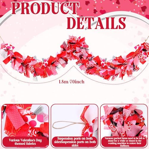 70 Valentines Garland Valentine's Day Decorations Fabric Heart Garland Red Pink Valentines Banner for Mantle Table Centerpieces Fireplace Wall Anniversary Home Indoor Outdoor - Image 4