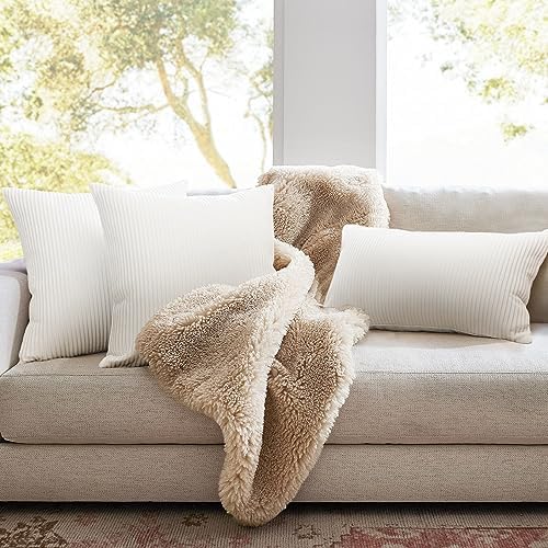 YCOLL White Pillow Covers 26x26 Set of 2 Velvet Striped Pattern - Soft Throw Pillows for Home Decor, Luxury Decorative Pillow Covers for Couch, Bed,Living Room - Image 3