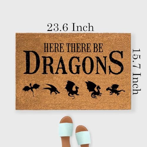 Funny Coir Doormat Here There Be Dragons Welcome Front Door Patio Porch Decor Doormats For The Entrance Way Outside Personalized Rug Heavy-Duty Non Slip Outdoor Novelty Gift Mats 23.6x15.7inch - Image 3