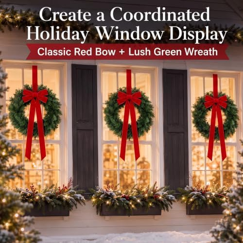 Roowest 6 Pack 12'' Christmas Window Wreaths Decorations & Red Velvet Bow - Image 4