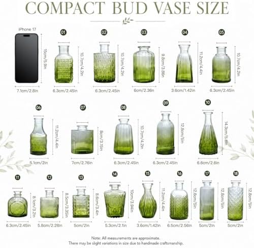 Petal Petite Small Green Glass Bud Vase Set of 18 for Wedding Centerpieces - Image 3