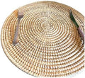 Senegal Placemats/African Bohemian Woven Seagrass Placemats/Natural Wicker Round Basket Placemats/Decorative Hanging Wicker Plates/Hanging Wall Decor (White) by Handmade
