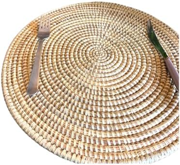 Senegal Placemats/African Bohemian Woven Seagrass Placemats/Natural Wicker Round Basket Placemats/Decorative Hanging Wicker Plates/Hanging Wall Decor (White) by Handmade
