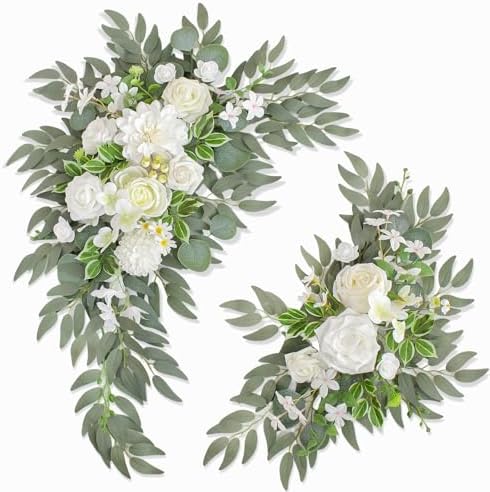 Wedding Welcome Signs Floral(Pack of 2)，Wedding Arch Flowers for Wedding Decorations and Reception Backdrop Decoration (New White) by BMQDSM