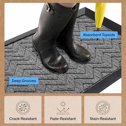 GORILLA GRIP WeatherMAX Door Mat, Indoor Outdoor Use, 35x23, Silver Chevron - Image 5