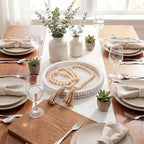 Mumufy 12" Round Decorative Tray with 58" Bead Garland, White Washed - Image 5