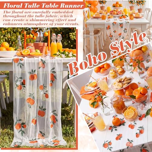 Mindsoft 3 Pcs Orange Cuties Table Runner, 10ft Tablecloth Little Cuties Baby Shower Decorations Gauze Embroidery Tulle Lace Runner Orange Fruit Decor for Table Wedding Birthday Bridal Baby Shower - Image 3