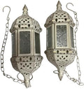 2PCS Moroccan Hanging Decorative Candle Lantern Holder Metal Tealight Candlestick Holder Glass Indoor Outdoor Candle Holder Courtyard Hanging Decoration (Vintage White) by BWRMHME
