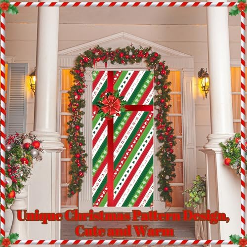 Preboun 12 Pcs Christmas Door Cover Decoration Santa Gift Box Theme House Cover for Front Door 78 x 35 Inches Christmas Outdoor Sign for Home Wall Indoor Party Decorations - Image 6