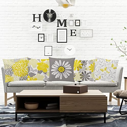 Yellow Throw Pillow Covers 20x20 Set of 6, Large Daisy Floral Home Decor - Image 2