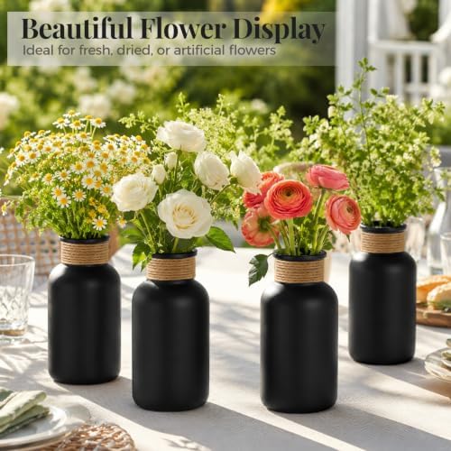 TBWIND Vintage Glass Flower Vase, 12PCS Farmhouse Black Mason Jar Vases - Image 6