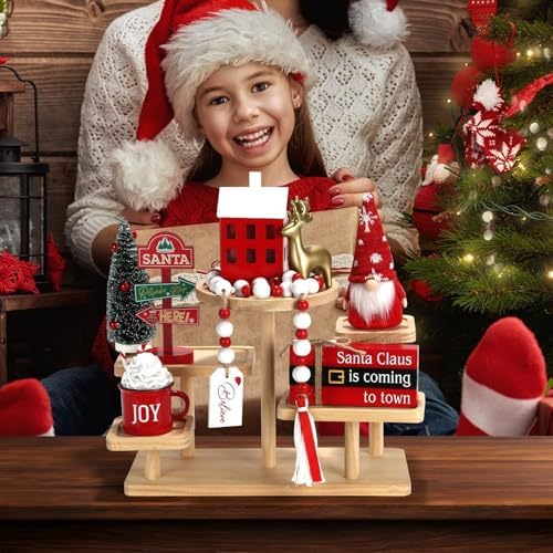 Christmas Decorations for Home Office 8 PCS Tiered Tray Decor Set - Image 7