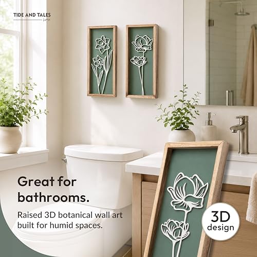 Tide and Tales Floral 3D Green Wall Art, Botanical Wall Decor, Set of 2 - Image 4