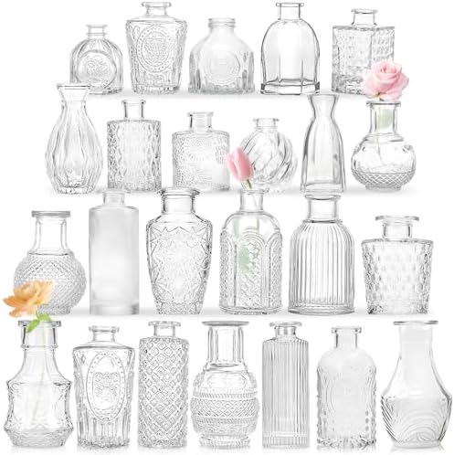 Bud Vases - in Bulk 24,Vintage Small Glass Bud Vases for Flowers, Clear Crystal Mini Glasses in Bulk, Small Flower Design for Centerpieces Wedding Decorations Home Flower Party Decor by Unknown