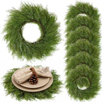 Christmas Pine Needles Placemats Set of 6 Artificial Wreath Charger by Gandeer