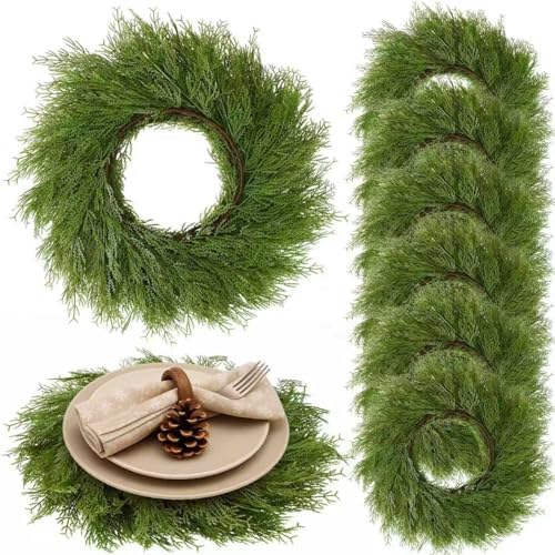 Christmas Pine Needles Placemats Set of 6 Artificial Wreath Charger by Gandeer