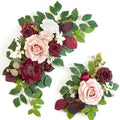 Wedding Decor (Pack of 2) Welcome Sign Flower Backdrop Garland for Ceremony Reception Wall Easel Home Decoration Entryway Faux Outdoor Board Head Table Decor (Burgundy & Dusty Rose) by Piklado