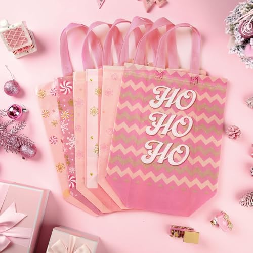 Wesnoy 48 Pcs Large Christmas Pink Gift Bag Bulk with Handle Candy Bag - Image 3