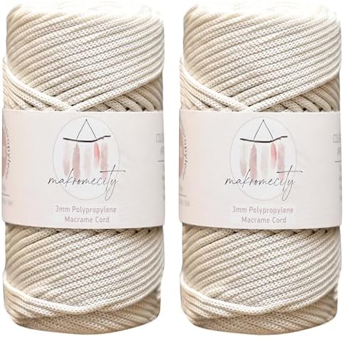 Makromecity 2 Skeins Polyester Macrame Cord 3mm x 131 Yards (394 Feet) Polypropylene Ecru Cord for Crochet, Crafts, Wall Hangings, Bags, Underplate, Rug by Makromecity