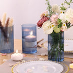 Glass Cylinder Vase 6 Inch Tall- Blue Ribbed Decor for Wedding Centerpieces - Image 5