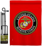 US Military Marine Corps Garden Flag - Set with Stand Armed Forces USMC Semper Fi United State American Veteran Retire Official - House Banner Small Yard Gift Double-Sided Made In USA 13 X 18.5 by Unknown