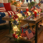 Valery Madelyn 9FT 4th of July Garland with Lights for Mantle, Red White Blue Patriotic Hydrangeas Garland Memorial Day Decorations with Eucalyptus Leaves Butterfly for USA 250th Anniversary Summer - Image 4