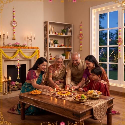 6 Pcs Lotus Hanging Decoration for Pooja Indian Ganpati Garlands Decor - Image 6