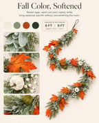 9FT Fall Garland for Mantel with Pumpkins and Maple Leaves - Image 3