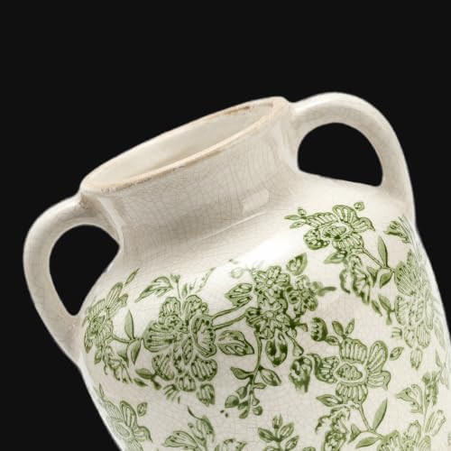 Ceramic Vase with Handles, Vintage Utensil Holder, Flower Decorative Vase Chinoiserie Decor Rustic Farmhouse Retro Floral Vases for Table Bookshelf Mantel Kitchen Living Room Office - 6.7” Green 018 - Image 5