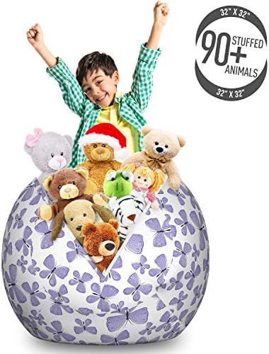 Ambesonne Butterfly Storage Toy Bag Chair, Continuous Pattern of Monotone Abstract Winged Delicate Insect, Stuffed Animal Organizer Washable Bag, Large Size, Blue Grey - Image 3