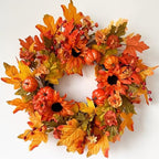 Fall Wreaths for Front Door 22 Inch, Autumn Wreath with Berry Pumpkin, Maple Leaves, Thanksgiving Harvest Festival Decorations Indoor and Outdoor (Orange-Pumpkins) by HomeKaren