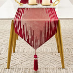 Luxury Red Table Runner 13 x 98 Inches Long, Modern Gold Abstract Geometric - Image 2