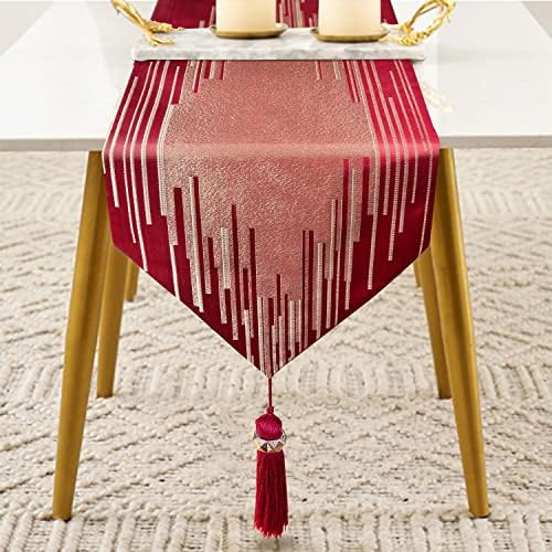 Luxury Red Table Runner 13 x 98 Inches Long, Modern Gold Abstract Geometric - Image 2
