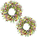 Hotop 2 Pcs Spring Summer Door Wreath for Front Door 22'' Artificial Daisy and Lavender Floral Wreath with Green Leaves Jasmine Orchid Flower for Indoor Outdoor Home Wedding Farmhouse Window Decor by Hotop