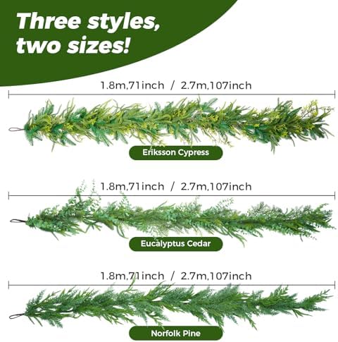 Real Touch Christmas Garland, Thick and Lush, Soft Bendable, Lifelike Cedar Garland Realistic, Christmas Garland for Mantle, Party Décor(Eucalyptus Cedar, 9 FT) - Image 3