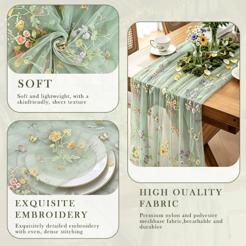 3 Pcs Floral Table Runner 10ft Embroidery Soft Flower Tulle - Image 4