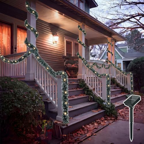 Dingion 50 ft Pre-lit Christmas Garland for Outdoor Dark Green & Warm - Image 6