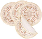 Fennco Styles Boho Geometric Fringe Decorative Cotton Placemats 13-inch Round, Set of 4 - Pink Heat Resistant Insulation Table Mats for Home Decor, Dining Table, Banquets and Special Events - Image 2