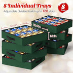 Christmas Ornament Storage Box - Ultra Large Drawer Ornament Organizer with 8 Separate Trays & Adjustable Dividers, Portable Ornaments Box with Cover & Handle for Holiday Decorations(Green) - Image 2