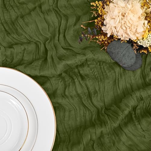 12 Pack Olive Green Table Runner 10Ft Cheesecloth Table Runner Rustic Gauze Table Runners Romantic Long Sheer Fabric Cheese Cloth Table Runners for Wedding Party Bridal Baby Shower - Image 5