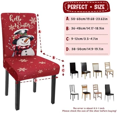 Christmas Chair Covers Set of 6 Snowman Xmas Tree Stretch Parsons Slipcover - Image 3