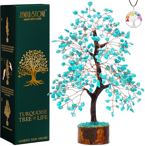 Turquoise Tree for Living Space - Well-Being Home & Office Décor | Handmade Bonsai for Protection, Healing & Communication as Symbol of Truth for Mom & Dad by ZENFULSTONE