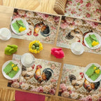 Farmhouse Rooster Placemats Set of 6 Rustic Chicken Flowers Table Mats Farm Country Place Mats Decor Imitation Linen Heat Resistant Tablecloth for Dining Decoration Kitchen Party Restaurants 12''x18'' - Image 3