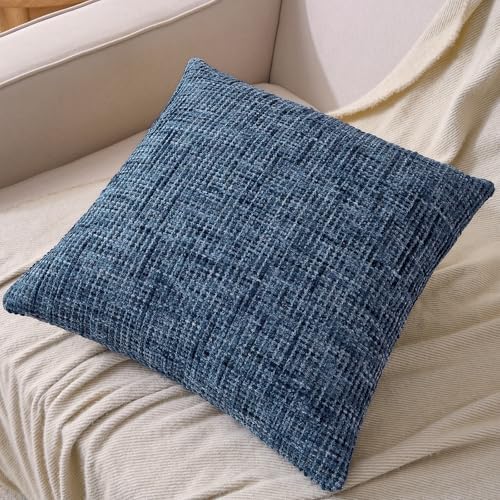 AmHoo Pack of 2 Chenille Textured Throw Pillow Cover, 500GSM Boho Farmhouse Decorative Couch Pillow Covers for Modern Home Decor Bed Sofa Living Room 18 x 18-Inch Dark Blue - Image 3