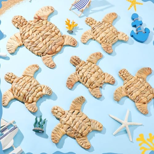 Threehoney 6 Pcs Sea Turtle Beach Decor Handmade Wicker Turtle Wall Decor - Image 4