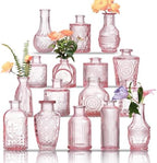 Glass Bud Vases Set of 16 - Pink Assorted Small Mini Glass Vases for Flowers, Crystal Vintage Vase Set, Bulk Centerpieces for Table Décor, Wedding, Home and Events (Pink, 16 Pcs) by Unknown
