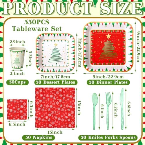 350 Pcs Christmas Paper Plates and Napkins Set Disposable Serve 50 - Image 3