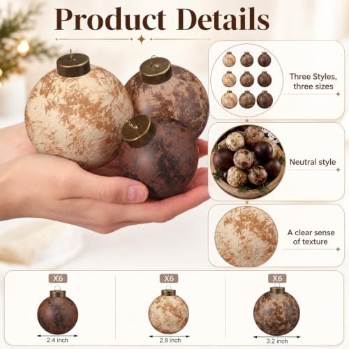 Yunlly 18 Pcs Neutral Christmas Ball Ornaments Textured Xmas Tree Decor - Image 3